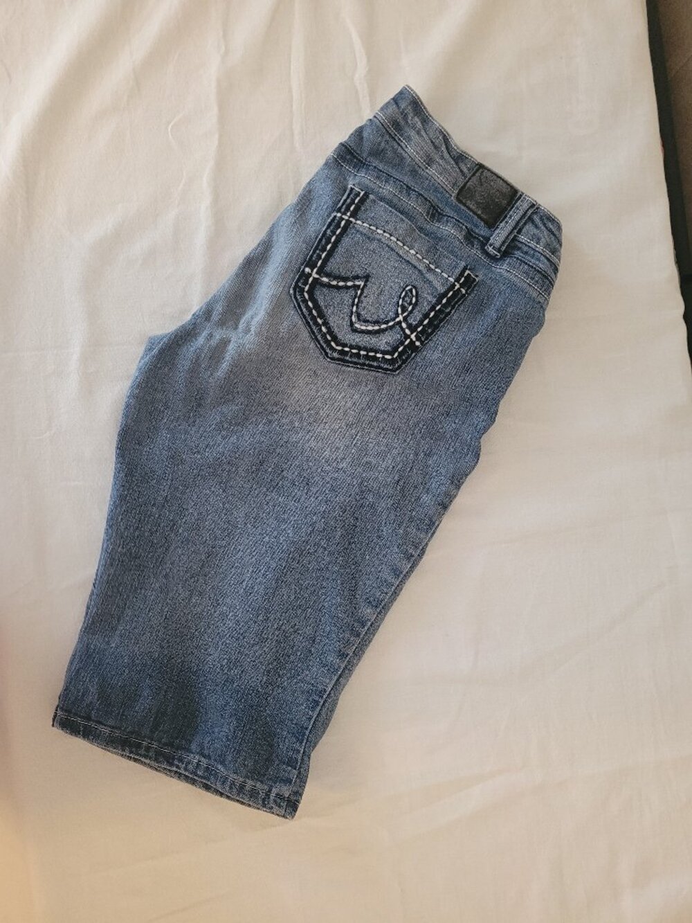 Blue Jean Shorts YMI Size 11 Faded & Distressed Denim Bermuda Length or Cuff